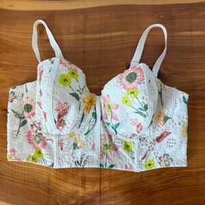 AERIE Floral Eyelet Cotton Lace Unlined Bralette Corset Women's Size 38DD